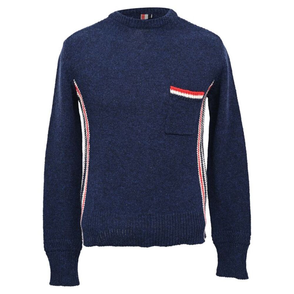 Thom Browne Stripe Sweatshirt in Navy Blue Wool